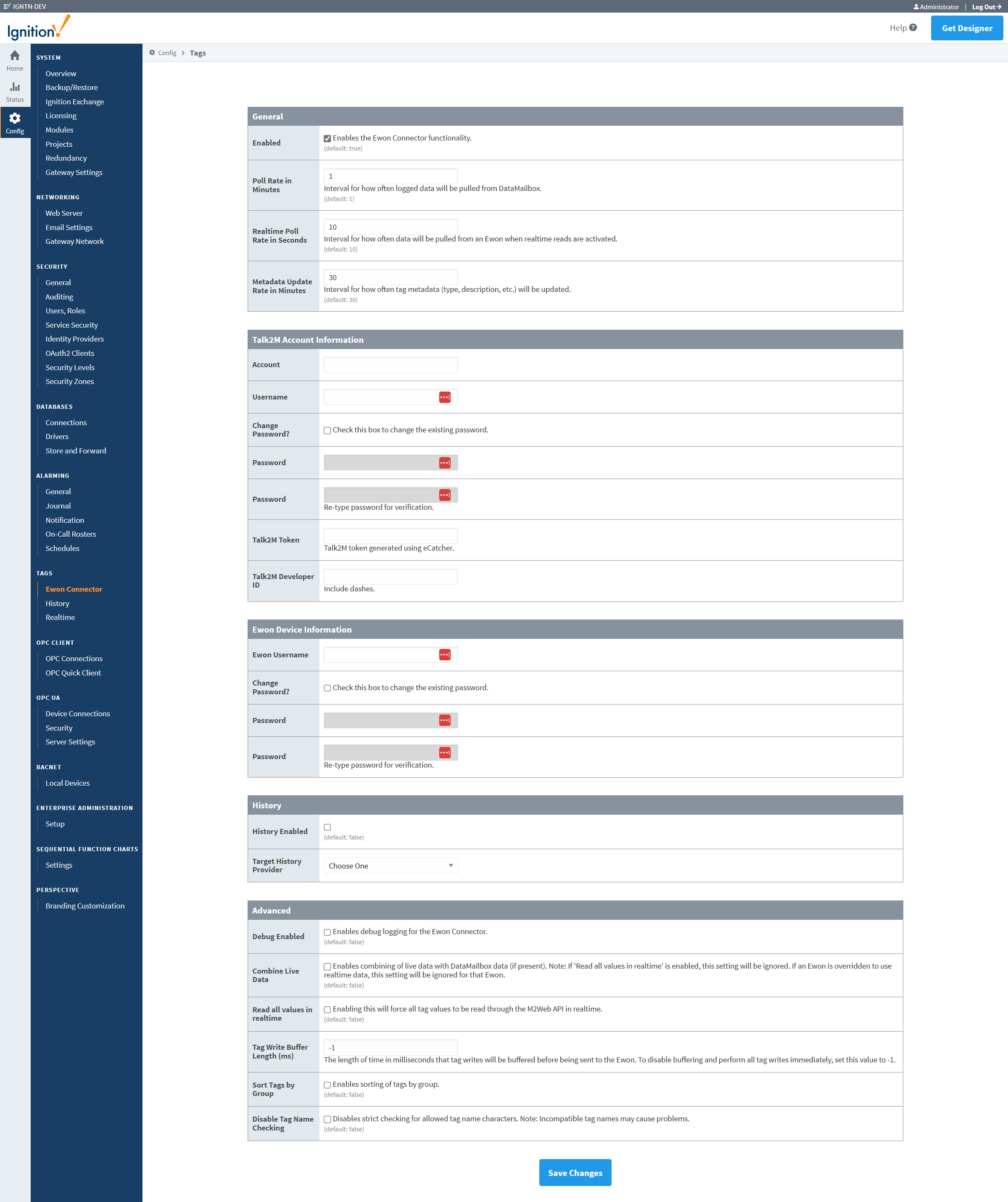 Ewon Module Configuration Page